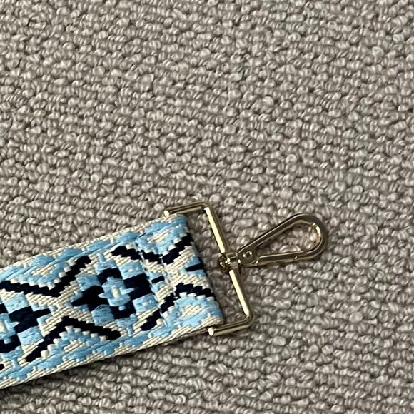 BOGO Geometric Blue and Beige Bag Strap with Gold Hardware - Picture 5 of 7